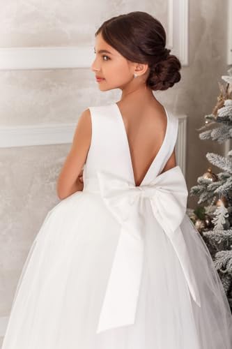 M_RAC V-Neck Floor-Length Flower Girl Dress Tulle Junior Bridesmaid Dresses Long Formal Ball Gowns PA0233