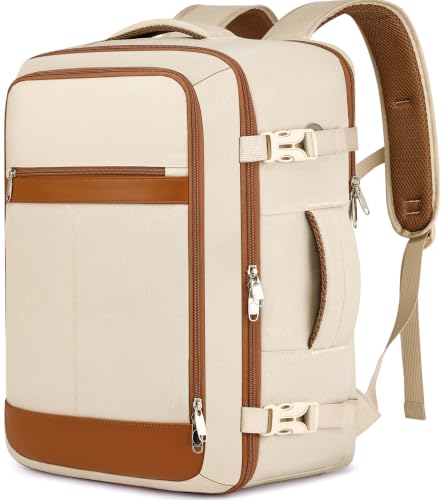 Image of EZUOLA Large Travel Backpack for Women Airline Approved Carry On Backpack with Shoe Pouch,TSA 17.3 inch Laptop Mochila Flight Approved Casual Daypack for Weekender Bookbag Travel Essentials,Beige