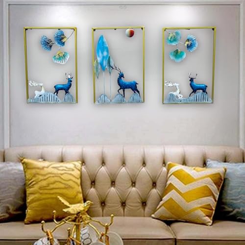 Image of RSN Metal Wall Art Ginkgo Tree Leaves and Deer Metal Frame, Wall Sculpture for Living Room, Bedroom, Office Wall Hanging for Home Decorative Size- 30x44 cm Each