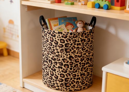 Image of ESSME Kids Laundry Basket,Leopard print Hamper Collapsible Canvas Storage Bin for Girls, Cute Hamper,Gift Baskets(Leopard print)
