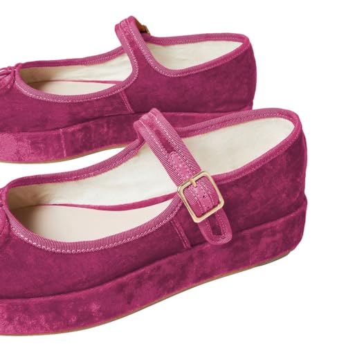 miss left Women Classic Platform Heel Closed Round Toe Mary Jane Flats Bows Strap Buckle Pumps Comfy Dance Party Shoes Size 4-16 US3
