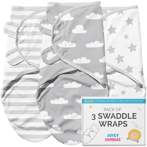 JUICY BUMBLES Baby Swaddles 0-3 Months Newborn Swaddle Sack Sleep Swaddle Sleep Sack Wrap for Newborns Girl and Boy 100% Cotton Oeko TEX 3-Pack