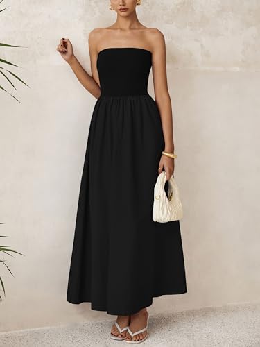 Image of PRETTYGARDEN Women 2026 Summer Elegant Strapless Maxi Dress Tube Top Dress A Line Flowy Long Wedding Party Cocktail Dresses
