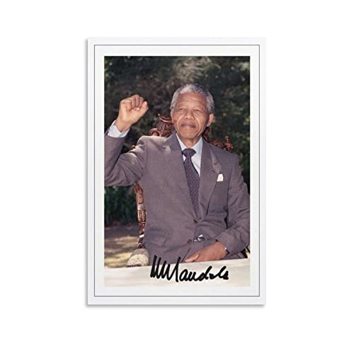 Poster dédicacé Nelson Mandela - Peinture décorative sur toile - Poster mural et art - Décoration moderne pour chambre à coucher - 30 x 45 cm