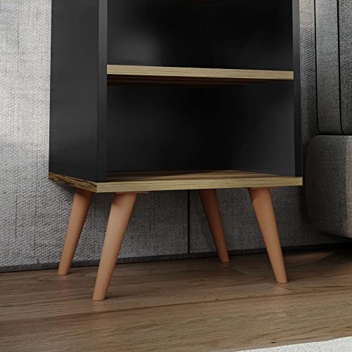 esa de Cabeceira Retrô com Prateleira Completa - Preto com Canelo - Rpm Móveis