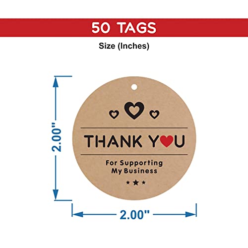 Image of Clickedin - 2 Inch Thank You for Supporting My Business Craft Tags with String 50 Pieces