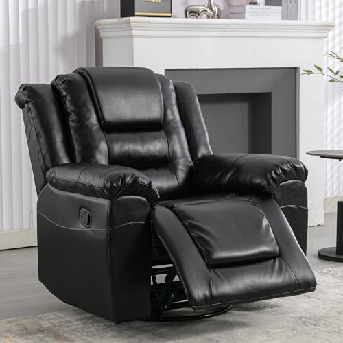 Olodumare Rocker Swivel Sofa Chair, Faux Leather, Black