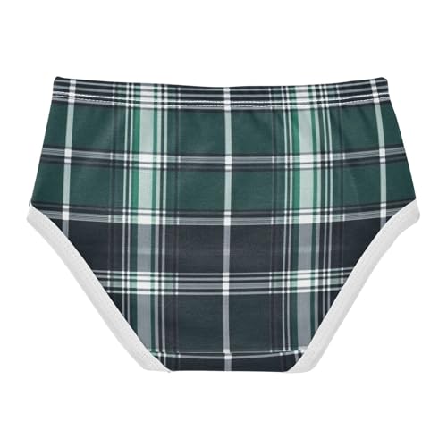 Girls' Cotton Panties Organic Underpants for Kid Dark Green White Plaid2