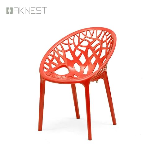 Image of Oaknest Neelkamal Crystal Plastic Chair - Stylish Tree-Design Backrest, Lightweight & Durable for Home, Garden & Patio (Red), Set of 4 Piece