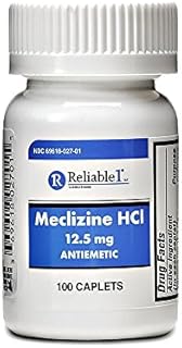 RELIABLE 1 LABORATORIES Meclizine HCL 12.5 mg Caplets - Prevent nausea, vomiting, and dizziness caused by motion sickness (100 Caplets, 1 Bottle)