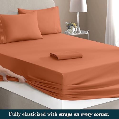 Image of Mocassi Luxury 6-Piece Sheet Set, Ultra Soft 1800 Premium Hotel Quality Microfiber Sheet Set, Fits Mattresses Up to 18 to 24 Inches Extra Deep Pocket - Breathable and Secure Fit, Cal King, Coral
