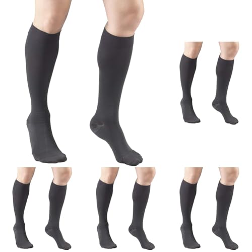 Image of Truform 20-30 mmHg Compression Stockings for Men and Women, Knee High Length, Closed Toe, Charcoal, 2X-Large (Pack of 5)
