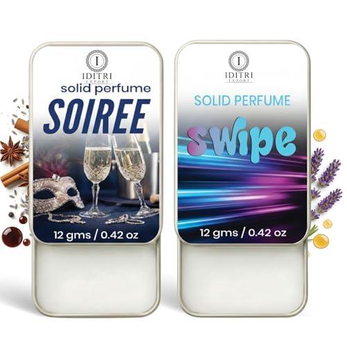 Image of Solid Perfume |Soiree&Swipe Alcohol Free Wax Perfume Balm, Long Lasting | Pocket Tin 12g, Pack Of 2| Non Greasy Smooth Glide, Travel Friendly Men And Women