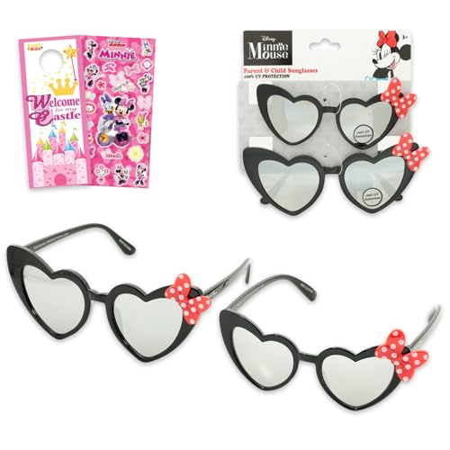 Minnie Mouse Sunglasses for Parents and Kids Set - Bundle of 2 Pairs of Disney Sunglasses Stickers More | UV-Protection Accessories for Women Girls