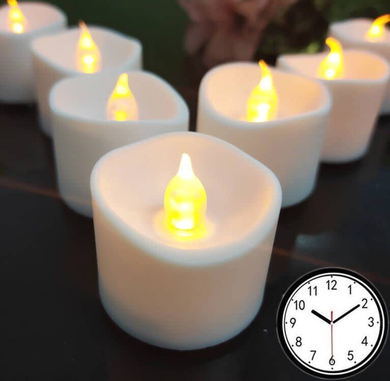 Jialine Led Tea Lights with Timer, 18 Hours Off in 24 Hour Cycle, Battery Flameless Flickering Tea Lights Votive Candles for Halloween, Weddings, Parties in Warm Yellow — image 1