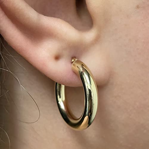 Small Hoop Earrings for Women, 14k Gold Earrings, Gold Earrings for Women Trendy, Gold Drop Earrings, 14k Gold Hoop Earrings, Hoop Earings - 3.9mm 0.9" Diameter, 2.2g4