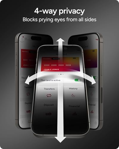 Image of ZAGG Privacy XTR Screen Protector for iPhone 17 Pro Max - 4-Way Privacy Full-Screen Filter, 5X Stronger, Fingerprint-Resistant Tempered Glass, Smooth Feel, Easy Two-Step Installation