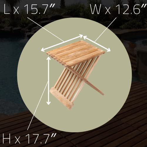 Nordic Style Assembled Bathroom, Spa Teak Wood Folding Stool And Seat 17.7" (Natural Finish, Beige) #TOP7