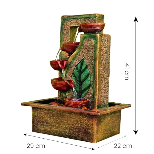 Image of Indoor Tabletop Water Fountain, Polyresin Cascading Waterfall Showpiece with Running Water and Light, Decorative Fountain for Home, Office, Living Room, Meditation, Vastu, Desk Decor