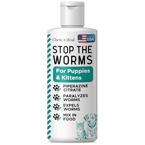 Dog and Cat Dewormer Liquid - 4 oz Wormer Solution to Paralyze and Expel Roundworms - Kitten and Puppy Dewormer