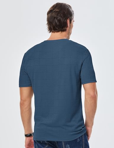 Image of JMIERR Mens T-Shirt Casual Stretch Solid Crewneck Short Sleeve Tees Textured Shirts