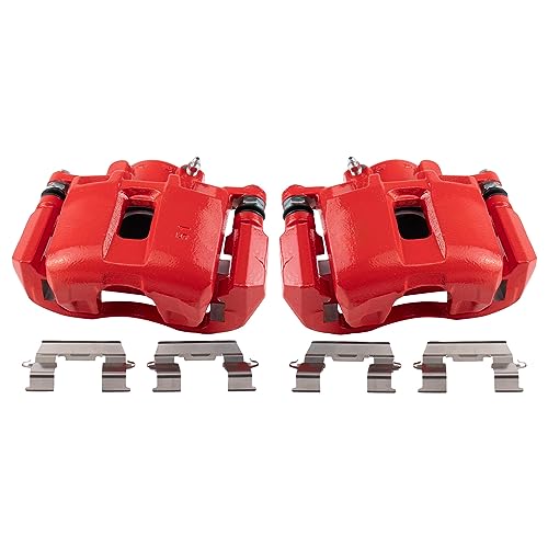 Image of TRQ Front Brake Caliper Set Painted Red Brackets Compatible with 2001-2003 Acura CL 1999-2004 RL 1999-2008 TL 2004-2014 TSX 2003-2012 Honda Accord