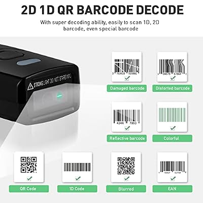 Wireless Barcode Scanner, 1D 2D Bluetooth Bar Code Scanners 3 in 1 USB Wired 4.2 Bluetooth 2.4G Wireless Portable Barcode Reader Automatic Fast Precise Scan Work with iOS, Windows, Android