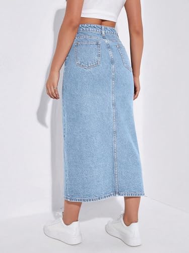 Image of Aahwan Women's & Girl's Black Solid High Waist Slit Below The Knee Denim Skirt
