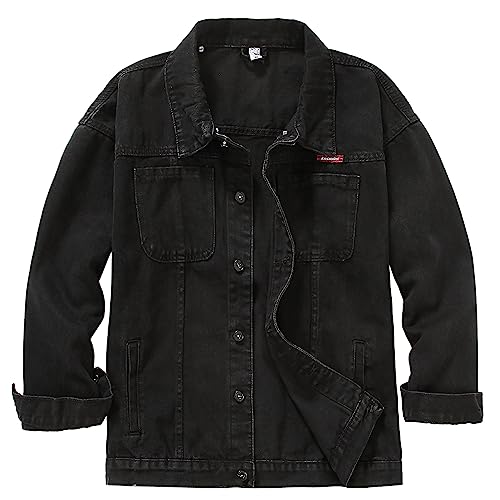 Image of DOSLAVIDA Men's Distressed Denim Jacket Unisex Button Down Jean Coat Casual Long Sleeve Trucker Hooded Jackets Outwear