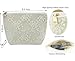 Canvas Cosmetic Bag Handmade Embroidered Lace Makeup Bag Large Capacity Natural Linen Make Up Pouch Purse Organizer Boho Travel Toiletry Bag for Women (Stereo lace)