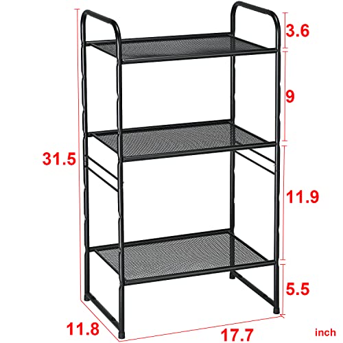 Georis 3-Tier Heavy Duty Metal Mesh Shelving Unit Storage Rack, Stackable Extendable Plant Stand Bathroom Organizer With Adjustable Shelf, Black #TOP2
