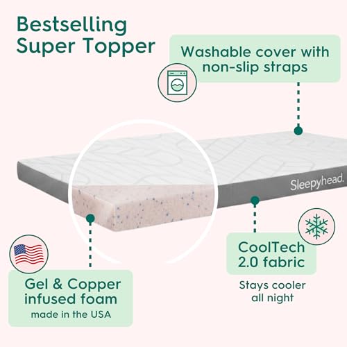 Image of Sleepyhead Twin XL 3 Inch Mattress Topper Super, Thick Cooling Gel & Copper-Infused Memory Foam for College Dorm, Pressure Relief, Removable Washable Cover, CertiPUR-US Certified (XL Twin 3 inch)