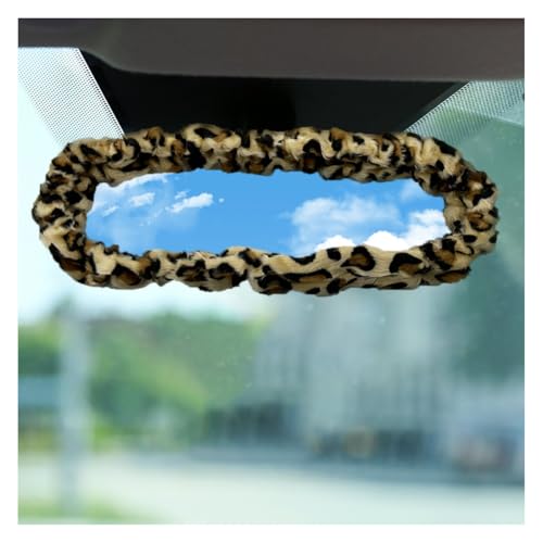 UHANBUT Soft Plush Car Rear View Mirror Cover, Cute Automotive Interior Mirrors Protector for Women, Universal Elastic Vehicle Rear View Mirror Decoration Accessories for Car, Truck (Leopard Print)
