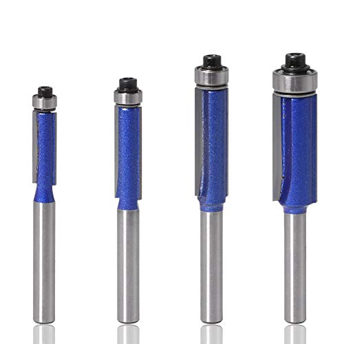 BIGP 4 Pièces 6 mm Tige Fraises à affleurer, Fraise à Copier Avec Roulement Supérieur, Fraises à rainurer, Fraises à bois, Diamètre de coupe: 1/4