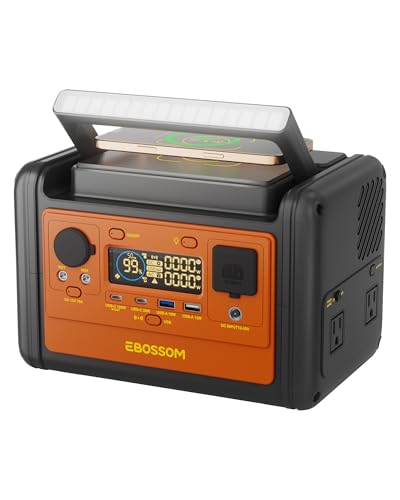 EBOSSOM Portable Power Station 92800mAh, 297Wh LiFePO4 Battery, 1.2H Fast Charging, <30 MS UPS, 300W (600W Surge) Solar Generator for Camping, Emergency, and Outdoor Use