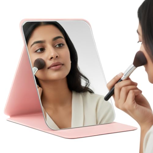 Image of MARS Foldie-Portable Makeup Mirror with Adjustable Stand | HD Frameless Beveled Design | Travel-Friendly PU Leather Vanity Mirror for Desk, Dresser & Bathroom