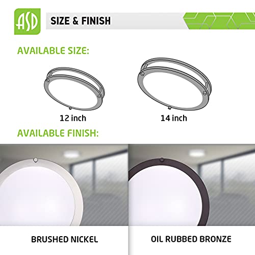 Asd 12 Inch Flush Mount Ceiling Light, Led Dimmable Close To Ceiling Light Fixture For Kitchen Hallway Laundry, Brushed Nickel, 15W (120W Replacement), 1050 Lm, 3000K, Energy Star, Etl (4 Pack) #TOP4