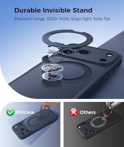Image of FNTCASE for iPhone 17 Pro-Max Case: [360 Spin Magnetic Stand] [Compatible with Magsafe] [Screen Protector] Translucent Matte Military Grade Shockproof Full Camera Protective Phone Cover - Deep Blue