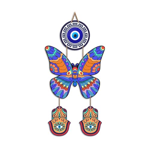 Image of Artvibes Colorful Butterfly Hamsa Evil Eye Wall Hanging for Home Entrance | Nazar Protection MDF Wall Decor | Vastu Wall Art for Living Room | Bedroom & Office | Gift Item (WH 8585N)