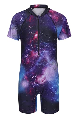 Image of Girls Rash Guard Swimsuits One Piece Bathing Suits for Girls UPF 50+ Sun Protection Short Sleeve Sunsuits Zipper