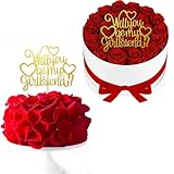 Will You Be My Girlfriend Cake Topper,Glitter Love Heart Valentine's Day Cake Pick for Valentine's Day Theme Wedding Bridal Shower Birthday Party Flower Bouquet Accessories,Gold