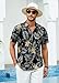 HISDERN Mens Button Down Hawaiian Shirts Black Summer Casual Tropical Floral Aloha Shirt Short Sleeve Vacation Palm Leaf Hawaii Beach Dress Shirt