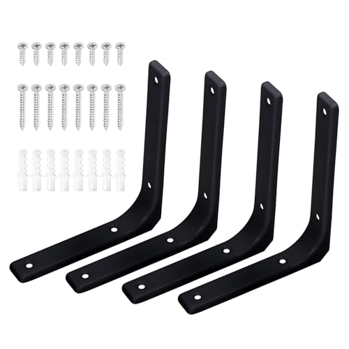 Swpeet 4 Pack 6"L x 5"H Iron Wall Shelf Bracket, Heavy Duty Shelf Support Bracket, Floating Shelf Bracket, Decorative Joint Angle L Steel Bracket Kit Contains 16/40MM Screws, Anchors for Home, Black by Swpeet - Used condition - CA$7.56