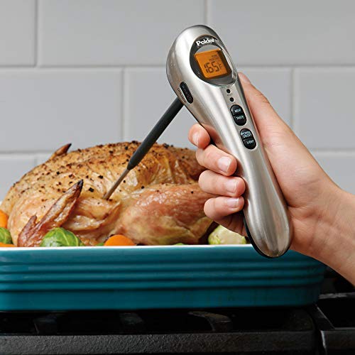 Polder Safe Serve Instant Read Thermometer, 10 Inch Probe, Built-In Torch Light, Grilling, Outdoor Meat Thermomter (Stainless) #TOP4