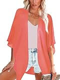 Moss Rose Women's Beach Kimono Coverup Sheer Chiffon Cover Ups, Casual Loose Open Front Cardigan Top