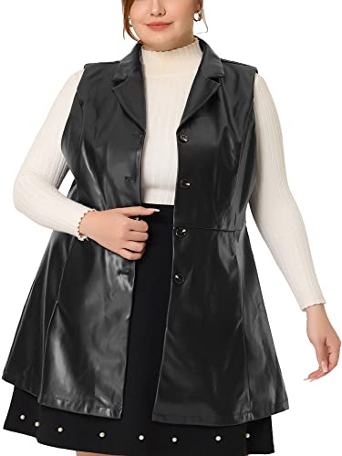 Agnes Orinda Plus Size Vests for Women Sleeveless Lapel Casual PU Jackets Vest