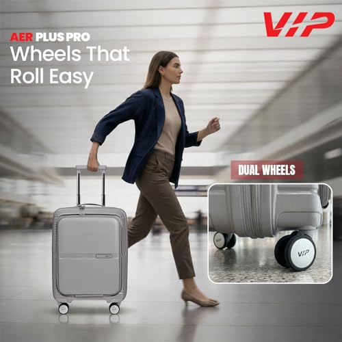 Image of VIP AER Plus Pro Cabin Trolley Bag 56cm | Small | Hard Luggage | Smooth 8-Wheel Suitcase with Laptop Compartment | Flushed TSA Lock - Business Travel Luggage | 3 Years International Warranty (Grey)