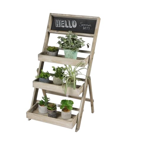 SUNNYDAYS Mon Jardin Etagere pour Plantes 3 Niveaux avec Ardoise + CRAIES 45X43X78CM