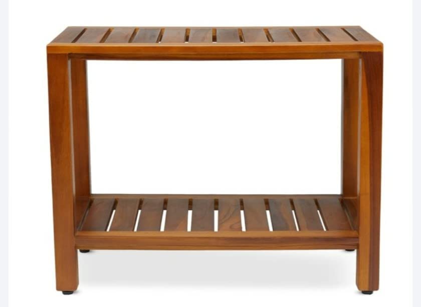 SHRAV Teak Wooden Indoor/Outdoor Stool Bench with Bottom Shelf for Living Room and Kitchen (40D x 30W x 30H cm)-image-37