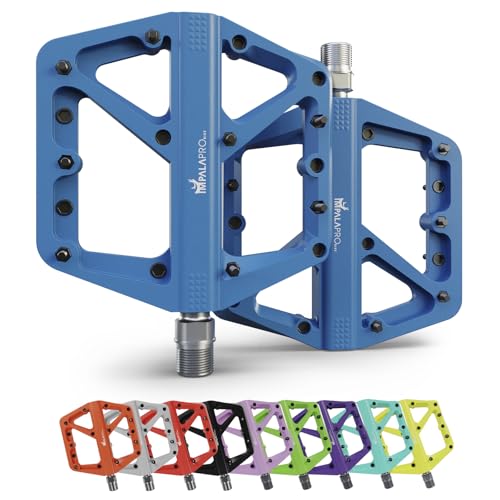 IMPALAPRO Pedales Bicicleta Plataforma Ancha de Nailon (115×113 mm) ultraligeros (180 g) – Pedales MTB y Carretera con 16 Pines Acero Inoxidable Antideslizantes y cojinete Sellado CR MO (Azul)